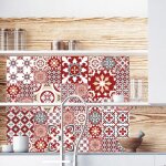 Crdence effet carreaux de ciment rouge redmonky adhsive autocollant sticker - fond de hotte - 90 x ...
