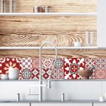 Cr�dence effet carreaux de ciment rouge redmonky adh�sive autocollant sticker - fond de hotte - 120 x ...