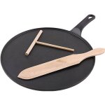 Crêpière en fonte avec spatule et racloir en bois diamètre 30cm crépière - Crêpière en fonte avec spatule et racloir en bois diamètre 30cm crépière -