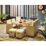 Cuba ? salon de jardin encastrable en rsine tress beige - 10 places - coussins beige + housse de protection ...