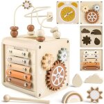 Cube dactivit montessori - zuuko - 5 en 1 - 18x16x16 cm - brun - bois - motricit fine - jeux ducatifs ...