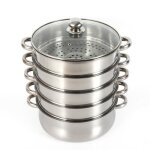 Cuiseur vapeur 30 cm marmite vapeur en acier inoxydable en 5 parties avec couvercle en verre