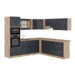 Cuisine en angle r - line 237 x 247 cm sans plan de travail bton noir / chne dor vicco