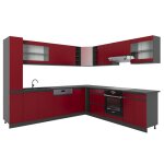 Cuisine en angle r - line 257x46cm j - shape sans plan de travail rouge vicco