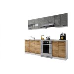 Cuisine bigo 7 éléments - finition bas bois haut beton 240 cm Cuisine bigo 7 éléments - finition bas bois haut beton 240 cm