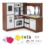 Cuisine en bois pour enfants dreamade jeu de cuisine avec 18 accessoires �vier cuisini�res machine � ...