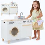 Cuisine enfant en bois & lave linge - mamabrum - 735x29x67 cm - blanc - jouet multifonctionnel - s�curis� ...