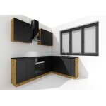 Cuisine compl�te dangle isya 9 �l�ments couleur noir / ch�ne artisan - longueur 200 / 260 cm