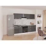 Cuisine compl�te - avec plan de travail 240 cm - gris brillant et blanc - trattoria