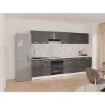 Cuisine compl�te - avec plan de travail 300 cm - gris brillant et blanc - trattoria