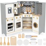 Cuisine enfant angle en bois mamabrum - xxl interactive clairage led dinette lave - linge four lave ...