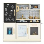 Cuisine enfants costway 3 - 6 ans en bois avec t�l�phone tableau noir micro - ondes machine de gla�ons ...