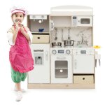 Cuisine enfants costway en bois - 20 accessoireseffet lumi�re & sonore avec t�l�phone et toque de chef ...