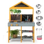 Cuisine enfants ext�rieur en bois - dreamade - 8 accessoires - bac � plantes - 2 tableaux noirs ? evier ...