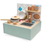 Cuisine enfant pliable portatif en bois avec accessoires - mini cuisine avec poigne de transport pratique ...