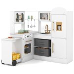 Cuisine enfants xl interactif costway en bois - 3 ans + avec plateau r�tractable lumi�res et sons 16 ...