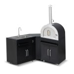 Cuisine ext�rieure en m�tal avec 3 modules �vier et four � pizza - oviala