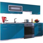 Cuisine giovanna 7 éléments - turquoise mat 2m40 - grand casserolier Cuisine giovanna 7 éléments - turquoise mat 2m40 - grand casserolier