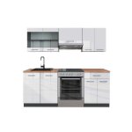 Cuisine r - line 200 cm pt ch�ne blanc brillant / anthracite vicco