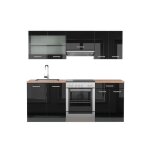 Cuisine r - line 200 cm pt ch�ne noir brillant / anthracite vicco
