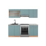 Cuisine r - line 200cm pt marbre bleu - gris / ch�ne de force dor� vicco