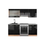 Cuisine r - line 200 cm pt marbre noir brillant / ch�ne dor� vicco