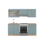 Cuisine r - line 200 cm sans plan de travail bleu - gris / ch�ne dor� vicco