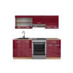Cuisine r - line 200 cm sans plan de travail bordeaux brillant / chne dor vicco