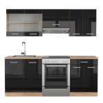 Cuisine r - line 200cm sans pt noir haute brillance / ch�ne de force dor� vicco
