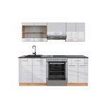 Cuisine r - line 200cm pt anthracite blanc haute brillance / ch�ne de force dor� vicco
