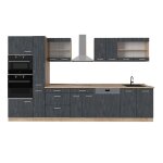 Cuisine r - line 350 cm sans plan de travail bton noir / chne dor vicco