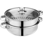 Cuit - vapeur acier inox 28cm 2 tages marmite sant induction couvercle