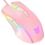 Cw905 souris de jeu filaire rgb 6400 dpi led respirante usb 7 boutons programmables rose