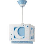 Dalber - lampe  suspension enfant - moonlight - motif lune et toiles l 24 cm h 30 cm bleu