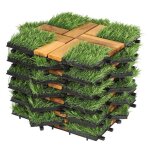 Daromigo 11x dalles en bois avec gazon synth�tique dalles clipsables dalles de terrasse 1 m� 30 x 30 ...