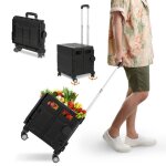 Daromigo chariot de courses pliable 4 roues 50 l avec poign�e t�lescopique & couvercle noir diable