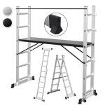 Daromigo �chafaudage multifonction plate - forme mobile aluminium avec roues argent trappe pour echelle ...