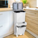Daromigo poubelle cuisine 42l pp blanc tri s�lectif p�dale seaux amovibles couvercle herm�tique roulettes ...