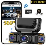 Dashcam voiture avant arri�re 4 canaux 360 � 1080p fhd vision nocturne infrarouge 32go?ligne radar obd ...