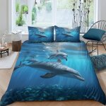 Dauphin animal housse de couette 220x240 cm parure de lit imprime entretien facile douce microfibre ...