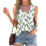 Dbardeur femme t haut sans manches lche col rond casual dbardeur imprime tie - dye confortable - ...
