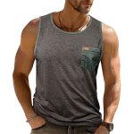 Dbardeur homme sans manches ete col rond regular fit casual top avec poche imprime couleur contraste ...