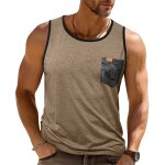 Dbardeur homme sans manches ete col rond regular fit casual top avec poche imprime couleur contraste ...