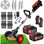 Dbroussailleuse de jardin sans fil 21 v avec 2 batteries 40 ah et 25 lames et roues amovibles dbroussailleus ...