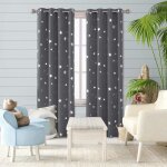 Deconovo super soft foil star printed thermal insulated eyelet blackout curtains for bedroom 66 x 90 ...