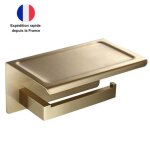 Decopine - porte - papier hygi�nique mural dor� avec �tag�re ? acier inoxydable bross�