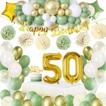 Dcoration 50 ans femme homme - ballons verts bannire joyeux anniversaire nappe dcoration de gteau ...