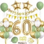 Decoration 60 ans vert et or - kit ballon guirlande pour anniversaire homme femme avec banni�re joyeux ...