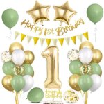 Decoration anniversaire 1 an ballon 1 an vert et or banni�re joyeux anniversaire 1 an kit ballon guirlande ...