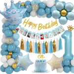 Decoration anniversaire 1 an garon bleu ballon 1 an dcoration anniversaire avec baby mois bannire ...